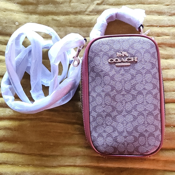 Coach Micro Signature EVA Phone Crossbody in Khaki/Terracotta NWT - Picture 2 of 6